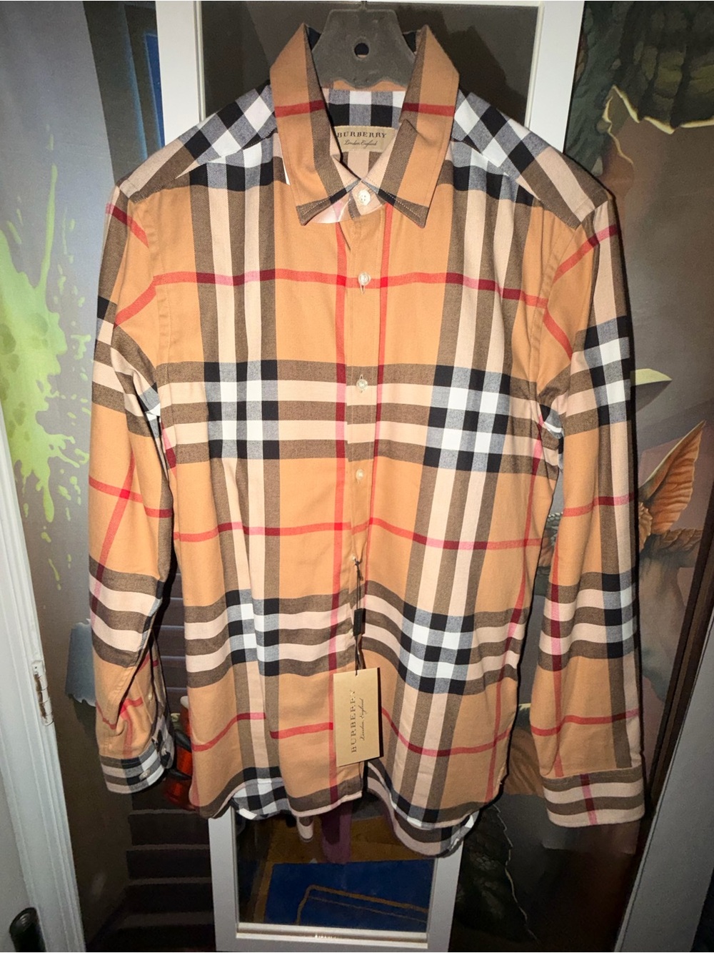 Burberry Tan Classic Check Long-Sleeve Button-Up Shirt